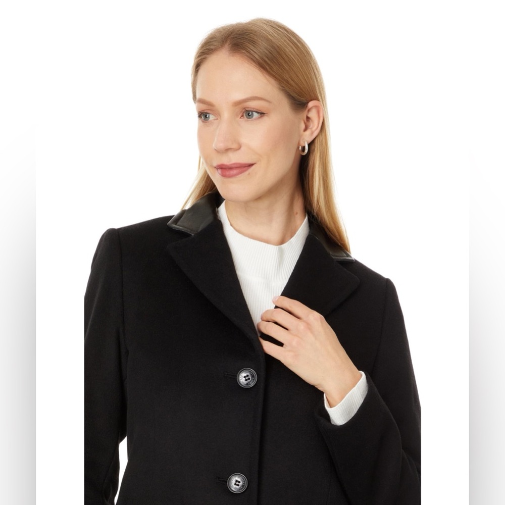 Lauren Ralph Lauren Double-Breasted Coat 14 | Faux-Leather Trim Wool Blend - Picture 6 of 14